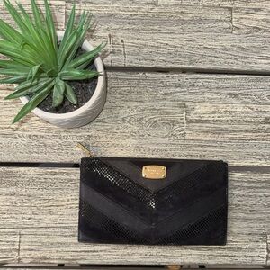 Michael Kors Jet Set black Saffiano textured black snake clutch, MK
